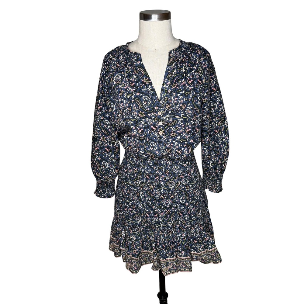 VERONICA BEARD Karlina Mini Dress Blue Paisley Floral Smocked Women's Size Small